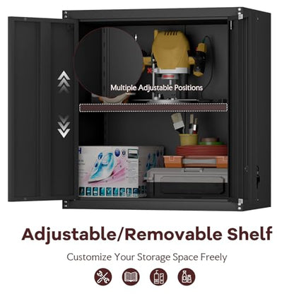 Steel Wall Cabinet, Metal Locking Wall Cabinet, Wall Hanging Metal Cabinet for Garage Tool Storage, Wall Mount Tool Cabinet for Garage, Laundry Room, Pantry, Black - color: 28"h-wall Cabinet / Black
