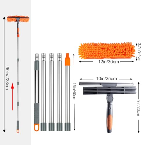 BITOPE 90" Squeegee for Window Cleaning Cleaner Tool with Extension Pole 2 in 1 Rotatable Window Wash Tool for Home Shower Glass Car Windshield Outdoor Solar Panel - size: 90 inch