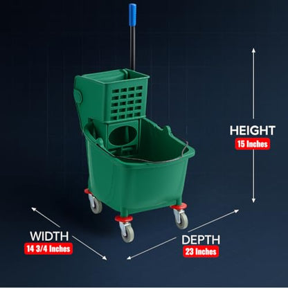 Green 35-Quart Commercial Mop Bucket with Side-Press Wringer – Heavy-Duty Cleaning System for Restaurants, Hotels, Schools, Offices, and Industrial Floor Maintenance - color: Green