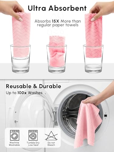 Microfiber Cleaning Cloths Roll, 75 Pack Tear Away Microfiber Towels Roll, 12" x 12" Lint Free Rags, Reusable Cleaning Cloths, Washable, Scratch Free,Ultra Absorbent Dish Rags(Pink Ripple) - color: Pink Ripple, size: 75 pack