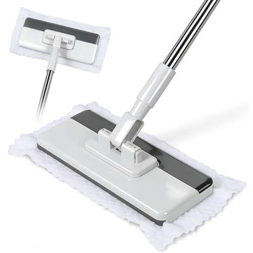 Masthome Clamp Mop Compatible with Swiffer Wet Jet Mops, 50" Stainless Steel Handle Mini Mop for Hardwood, Tile, Laminate, Marble, Wall, Window, Multi-Surface Floor Cleaning - color: White-large-mini Lazy Mop