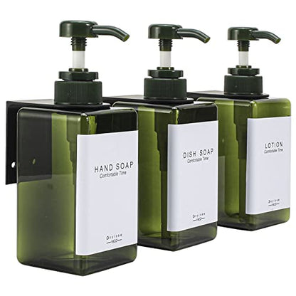 Shampoo and Conditioner Dispenser for Shower Wall 3 Chamber - Drill Free Square Shower Soap Dispenser Wall Mount with Waterproof Labels (3 Bottles 3 Wall Mounts-Green) - color: 3 Bottles 3 Wall Mounts-green