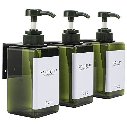 Shampoo and Conditioner Dispenser for Shower Wall 3 Chamber - Drill Free Square Shower Soap Dispenser Wall Mount with Waterproof Labels (3 Bottles 3 Wall Mounts-Green) - color: 3 Bottles 3 Wall Mounts-green