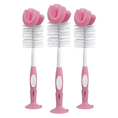 Dr. Brown's Reusable Sponge Baby Bottle Cleaning Brush Set with Suction Cup Stand, Scrubber and Nipple Cleaner, Pink, 3 Pack - color: Pink Bottle Brush, size: 3-Pack