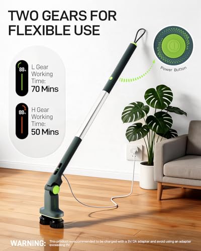 Electric Cleaning Brush, Dual Head Power Brush Scrubber with Infrared Control, 8-in-1 Cordless Power Scrubber for Bathroom & Shower, Electric Scrubber with Adjustable Handle for Bathtub, Tile, Floor