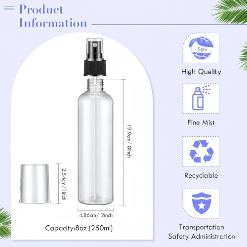 Eccliy 32 Pcs 8 oz Spray Bottles Fine Mist Plastic Spray Bottles Clear Empty Sprayer Hairs Refillable Travel Sprayer with Pump Cap for Cleaning Oils Travel Perfumes(Black,Clear) - color: Black, style: Clear