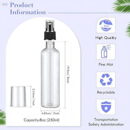 Eccliy 32 Pcs 8 oz Spray Bottles Fine Mist Plastic Spray Bottles Clear Empty Sprayer Hairs Refillable Travel Sprayer with Pump Cap for Cleaning Oils Travel Perfumes(Black,Clear) - color: Black, style: Clear