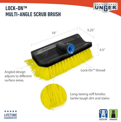 Unger Professional HydroPower Lock-On 10” Bi-Level Scrub Brush, Cleaning Supplies, Scrubber Tool, Compatible with Waterflow Poles, Use in Garage, Driveway, Deck, Concrete, Cement, and Brick - size: 10 inches (Pack of 1), style: Multi-Angle Scrub Brush