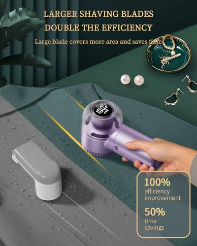 Fabric Shaver with Lint Brush, Large Lint Shaver with Digital Display, 3-Speeds Lint Remover with 6-Leaf Blades, Electric Sweater Shaver to Remove Pilling for Clothes, Furniture - color: Silver-purple