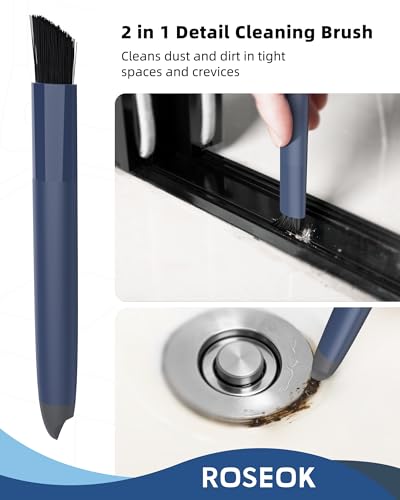 ROSEOK Grout Cleaner Brush Set, Detail Cleaning Brush Set, Crevice Scrub Brushes for Tile, Sink, Corners, Drains, Crevice Cleaning, Deep Clean Brush Set for Edge, Blue