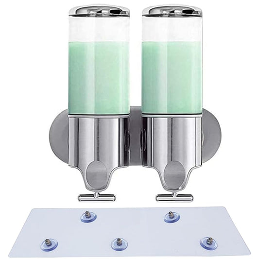 Single Head and Double Head Manual Pressing Head Wall Mounted Soap Dispenser Shower Liquid Shampoo and Soap Dispenser with Container (Transparent, 500ml x 2) - color: Transparent, size: 500ml x 2