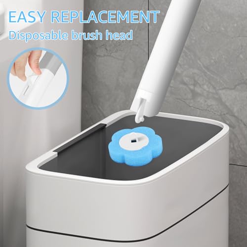 Toilet Brush Cleaning Kit with 18 Toilet Brush Refills Wall Mounted Toilet Bowl Cleaner Brush with Handle Adhesive Toilet Bowl Brush Storage Caddy with Storage Holder and Sticky Toilet Bowl Cleaner - color: Gray+18 Brush Heads
