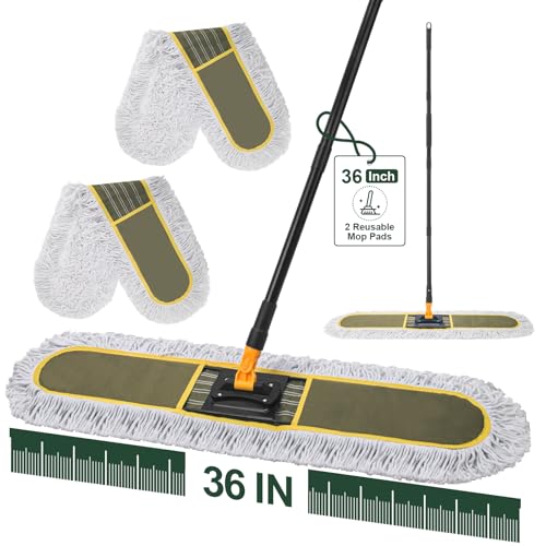 36" Commercial Dust Mops for Floor Cleaning with Replacement Mop Pad, Heavy Duty Large Dust Mop for Hardwood Floors,Industrial Floor Duster Wet Dry Mop for Office Garage Warehouse Factory Mall - size: 36 inch