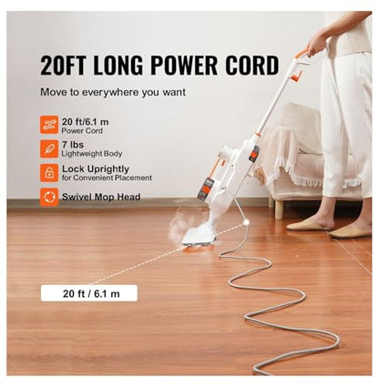 Steam Mop, 8-in-1 Hard Wood Floor Cleaner with 7 Replaceable Brush Heads, for Various Hard Floors, Like Ceramic, Granite, Marble, Linoleum, Natural Floor Mop with 2 pcs Machine Washable Pads