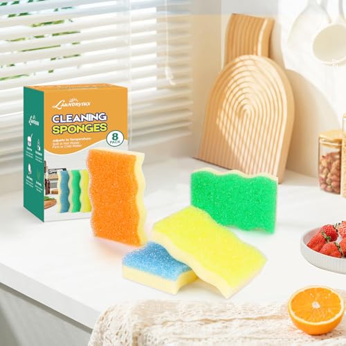 LAUNDRYLUX Scrub Sponge, 4 Pack Dual-Sided Temperature-Responsive Scrubber - Non-Scratch - Multipurpose Dish Sponges for Kitchens, Bathrooms, and Outdoor Use - Wave-Shaped - style: Wave-Shaped