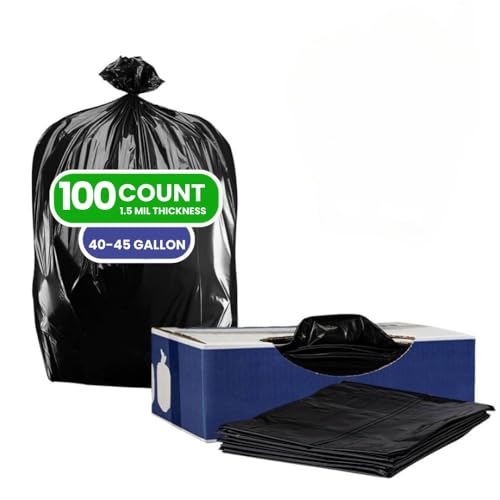Plasticplace Heavy Duty Trash Bags, 40-45 Gallon, Black, Industrial Strength, Tear-Resistant, Leak-Proof, Large Garbage Bags for Yard, Construction, Lawn, 100 Count 1.5 Mil, 40"x46" - size: 1 Count (Pack of 100)