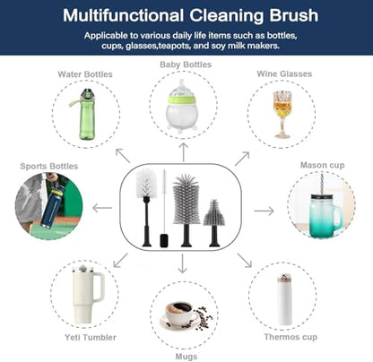5 in 1 Electric Bottle Brush Cleaner Compatible Stanley Bottle Brush Straw Cleaner Multifunction Rechargeable IPX6 Waterproof Extra Long Design for Stanley Cup, Sports Bottle and More (Black) - color: Black