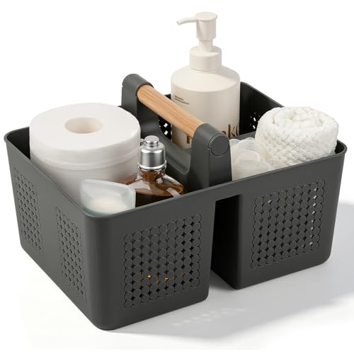 JiatuA Shower Caddy Basket Portable Caddy Organizer with Handle Cleaning Supplies Caddy Plastic Tool Storage for Bathroom Kitchen College Dorm Bedroom, Dark Grey - color: Dark Grey, size: Large
