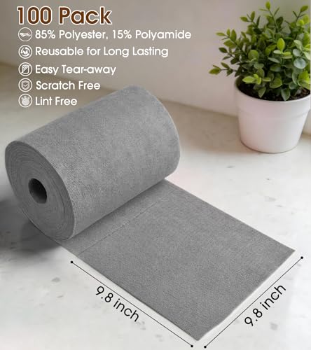 KitchLife Microfiber Cleaning Cloth Roll, 100 Pack - Tear-Away Microfiber Paper Towels, Lint-Free, Reusable, Washable for Kitchen, Car, Dishes, and Sensitive Surfaces (Dark Gray) - color: Dark Gray, size: 100 Pack