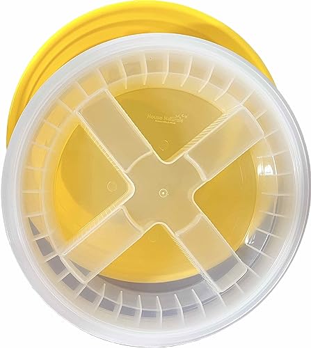 House Naturals Plastic Food Grade Made in USA Bucket with lid, Large 7 Gallon Container Comes with Screw On Lid (1, Yellow with Clear lid) - color: Yellow With Clear Lid