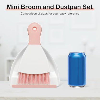 NACENA Mini Dustpan and Brush Set, Small Broom and Dustpan Set Dust Pan and Mini Hand Broom Dustpan and Broom Combo Compact for Home Table Keyboards Sofa Kitchen, Pink - color: Pink-1 Pack, size: 1 pack