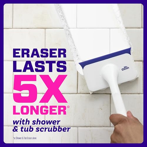 Mr. Clean Magic Eraser Shower & Tub Scrubber, Bathroom Cleaner, All in One Bathroom Cleaner, Lemon Starter Kit, 2 Scrubber, 5 Foaming Magic Erasers, 1 Whole Home Extra Durable Magic Eraser - size: 2 Devices + 6 Refills