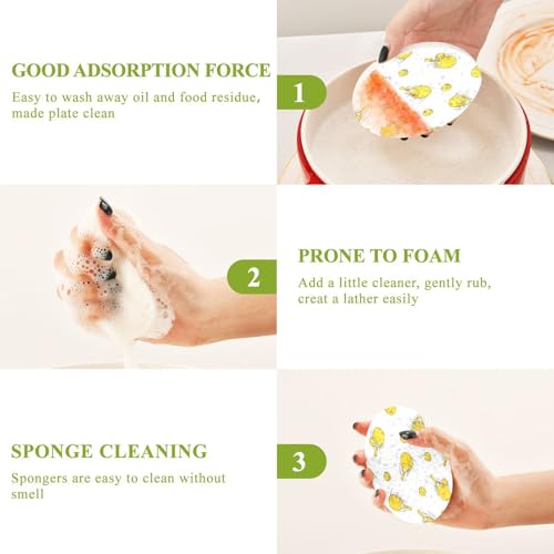 Yellow Pickleball Balls Rackets Dish Scrub Sponges Kitchen Non Scratch Reusable Compressed Cellulose Sponge Hanging for Household Cleaning Washing Dishes Pots and Pans 3 Pack - color: Pattern12