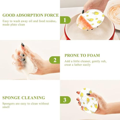 Yellow Pickleball Balls Rackets Dish Scrub Sponges Kitchen Non Scratch Reusable Compressed Cellulose Sponge Hanging for Household Cleaning Washing Dishes Pots and Pans 3 Pack - color: Pattern12