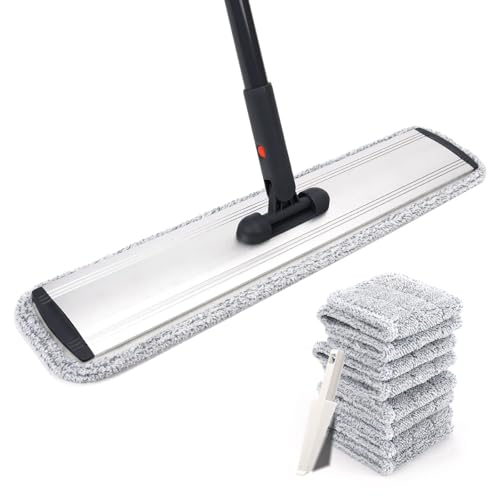 Flat Mop 24in, Heavy Duty Microfiber Wet Mop for Hardwood & Laminate & Tile | Deep clean for hardwood, tile & laminate. 24-inch mop head fits most homes. Includes 4 durable reusable pads & adj. handle. - color: 24 in Mop Set