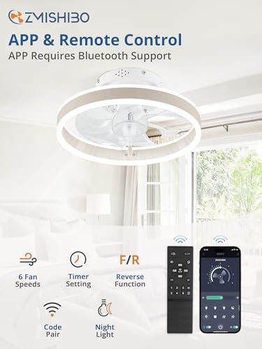 ZMISHIBO Low Profile Ceiling Fans with Lights and Remote, 13 Inch Fandelier Ceiling Fan with Light, White Modern Flush Mount Ceiling Fan, Small Dimmable LED Fan Lights for Bedroom - color: White, size: 13 INCH