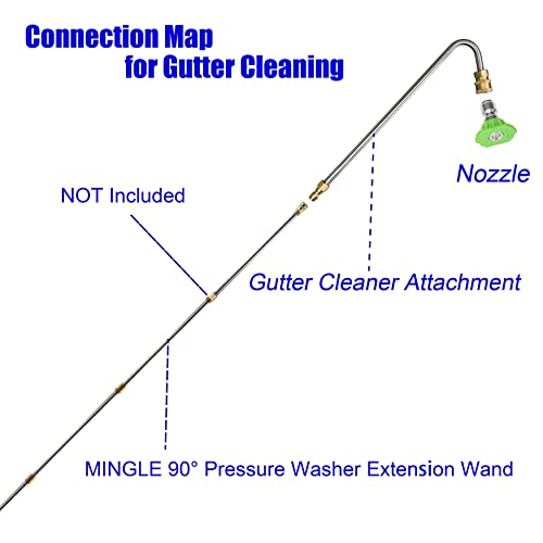M MINGLE Stainless Steel Pressure Washer Gutter Cleaner Attachment, Angled Extension Wand for Gutter Cleaning, 5 Nozzle Tips, 1/4 Inch Quick Connect, 13 Inch - size: 13 Inch