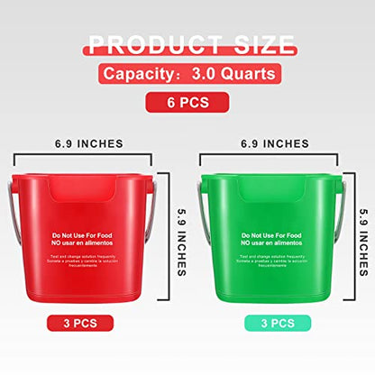 Roshtia 6 Pcs 3 Quart Cleaning Bucket Small Sanitizing Square Bucket Detergent Pail for Home Commercial Restaurant Kitchen Office School(Green, Red) - color: Green, Red