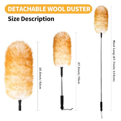 Extendable Cleaning Duster,66.9Inch Telescoping Feather Dusters with Stainless Steel Extension Pole for Cleaning High Ceiling Fan, High Ceilings,Furniture - size: 67.7inch