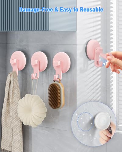 JOTPE Shower Hooks Suction Cup, Waterproof for Shower Heavy Duty Suction Cup Hooks, Bathroom, Glass, Door, Windows, Kitchen Hanging up to 11lbs, Easy to Install and Remove (4pack-Pink) - color: Pink