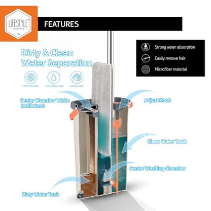 Lifestyle Rectangular Flat Mop with Microfiber Cleaning Pads, Lightweight Adjustable Handle, Easy-to-Use Floor Mop for Hardwood, Tile, Laminate, Vinyl, and Sealed Floors