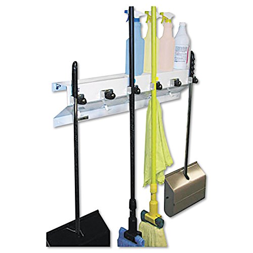 Ex-Cell 3336WHT2 The Clincher Mop & Broom Holder, 34"w x 5 1/2"d x 7 1/2"h, White Gloss, Each