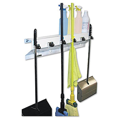 Ex-Cell 3336WHT2 The Clincher Mop & Broom Holder, 34"w x 5 1/2"d x 7 1/2"h, White Gloss, Each
