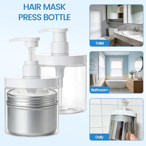 Pump Bottle Dispenser for Conditioner,17 oz Refillable Clear Lotion Jar for Shower Hand Soap Shampoo,2 Pcs Wide Mouth Plastic Empty Container for Bathroom Kitchen