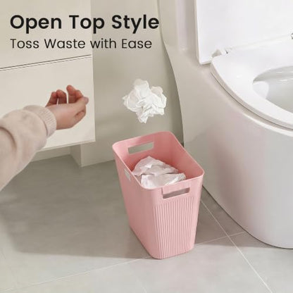 JOYMOOP Slim Trash Can 3-Pack, 2.2 Gallon Plastic Wastebasket for Bathroom, Bedroom, Office, Kitchen with 4 Rolls Bags, Pink - color: Pink, size: 3 pcs Waste Baskets+ 4 Rolls of Trash Bags