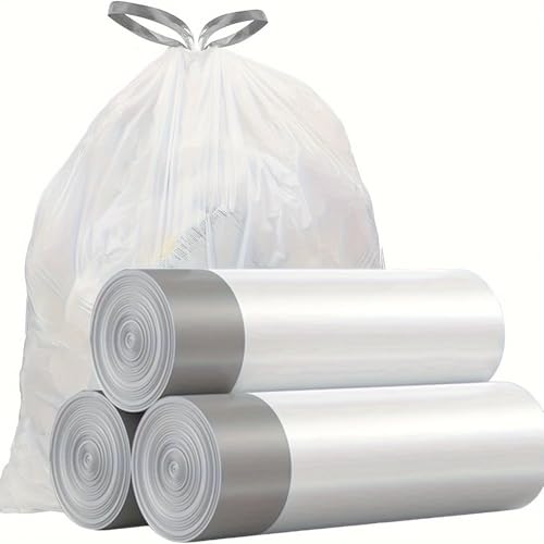 Extra Thick Drawstring Trash Bags - 45 Count (3 Rolls), Large Portable Kitchen Waste Bags for Home Use, Durable Garbage Bags with Easy Tie Closure, Gray