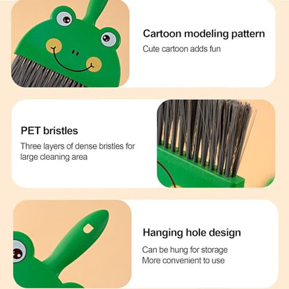 Mini Dustpan and Brush Set, Cartoon Pattern Cleaning Set, 2pcs/set Small Broom Dustpan Set, Keyboards Cleaning Mini Broom Dustpan Set, Compact Dust Pan and Hand Broom for Cleaning Brown