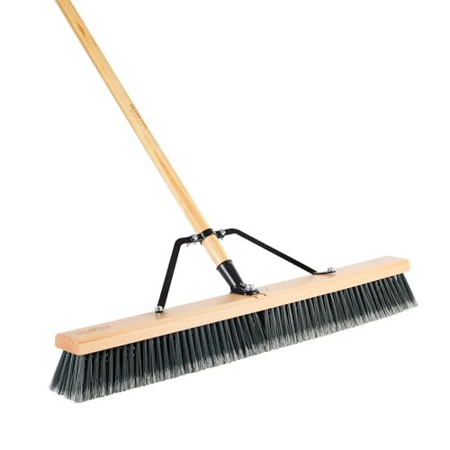 Restaurantware-BROOM HEAD ONLY: Clean Tek Professional 30-Inch Broom Head, 1 Heavy-Duty Push Cleaning Tool - Handle And Brace Sold Separately, Medium Plastic Bristles, Wooden, Commercial Use - size: 30", style: Wood, with Medium Flagged Bristles