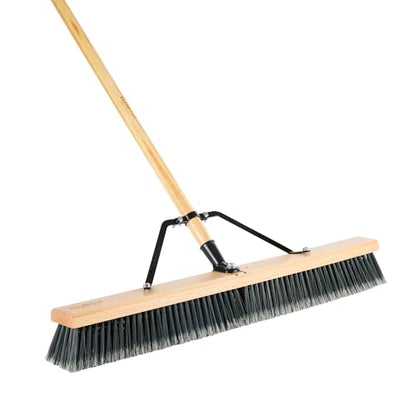 Restaurantware-BROOM HEAD ONLY: Clean Tek Professional 30-Inch Broom Head, 1 Heavy-Duty Push Cleaning Tool - Handle And Brace Sold Separately, Medium Plastic Bristles, Wooden, Commercial Use - size: 30", style: Wood, with Medium Flagged Bristles