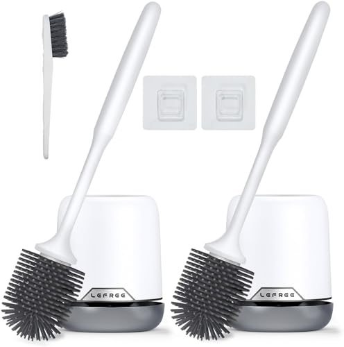 Lefree 2 Pack Silicone Toilet Brush Set with Ventilated Holder, Floor Standing & Wall Mounted Toilet Scrubber - color: Gray, size: 2 Pack