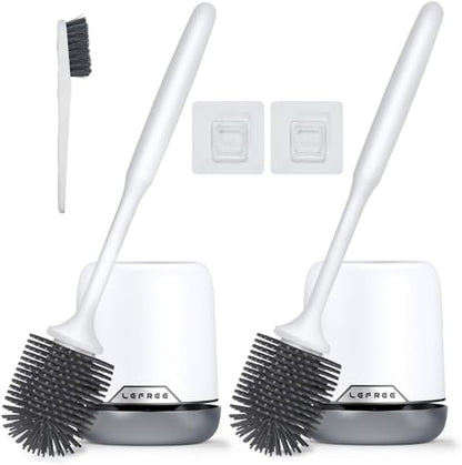 Lefree 2 Pack Silicone Toilet Brush Set with Ventilated Holder, Floor Standing & Wall Mounted Toilet Scrubber - color: Gray, size: 2 Pack