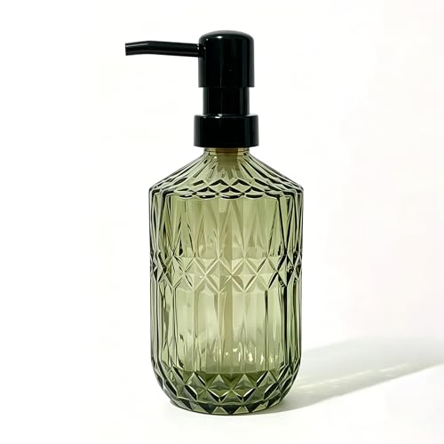 Green Glass Soap Dispenser with Black Pump, 15oz Liquid Hand Dispenser, Refillable Lotion Dish Soap Dispenser for Modern Home Decor, Bathroom, Kitchen Countertop, Hotel - color: Green a