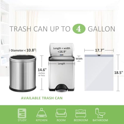 4 Gallon 320 Counts Strong Drawstring Trash Bags Garbage Bags by Teivio, Bathroom Trash Can Bin Liners, Small Plastic Bags for home kitchen office, White - style: 320-4 Gallon-White