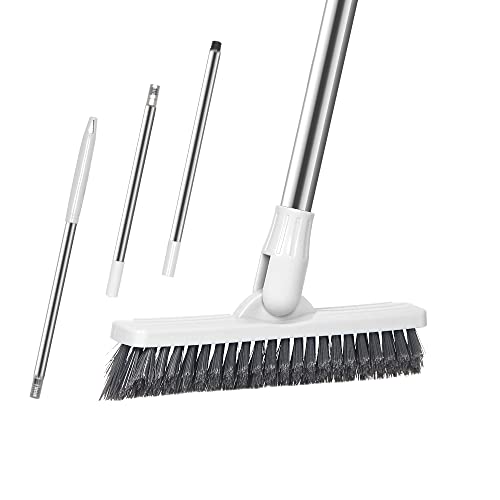 Affogato Floor Scrub Brush Bathroom Long Handle Bathtub Push Broom Shower Tile Grout Scrubber Rotatable Indoor Kitchen Crevice Cleaning Brush for Hard to Reach Areas - White 46.8inches Lengthen - color: White, size: 50 Inches