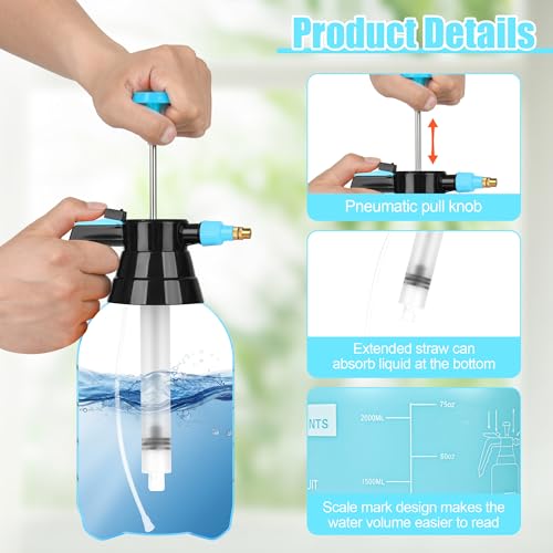 3 Pcs 1/2 Gallon Plastic Handheld Pump Sprayer – Garden Pressure Sprayer Bottle with Adjustable Nozzle for Plants, Cleaning, Household Tasks –Blue - color: Blue, size: 1/2 Gallon