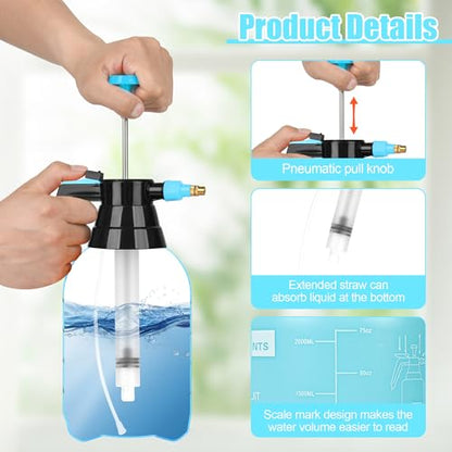 3 Pcs 1/2 Gallon Plastic Handheld Pump Sprayer – Garden Pressure Sprayer Bottle with Adjustable Nozzle for Plants, Cleaning, Household Tasks –Blue - color: Blue, size: 1/2 Gallon